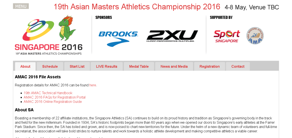 19th Asian Masters Athletics Championship 2016  4-8 May, Venue TBC